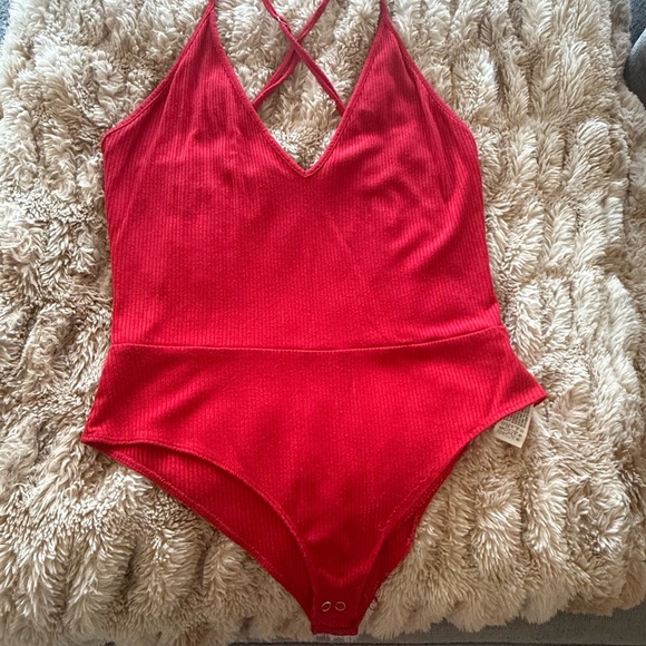 Forever 21 Tops - Forever 21 Red Criss-Cross Bodysuit